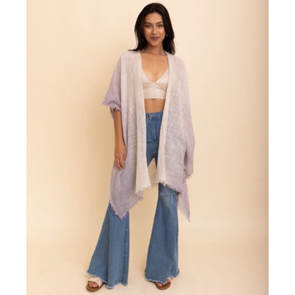 Mystic Hues Cotton Bohemian Stone Gradient Ombre Open Kimono Wrap One Size